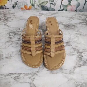 White Mt Chunky Wedge Sandals Leather Multicolor Straps Plataform Slip On  9M‎